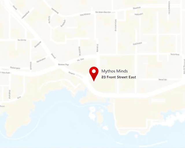 Map showing the location of Mythos Minds in Toronto.